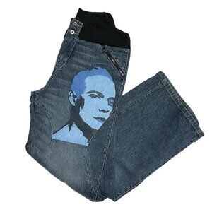 Vintage 90's Hand Painted Face Wide Leg Jeans